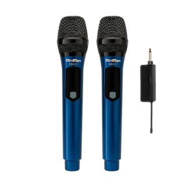 Imagem de Microfone Sem Fio Profissional Duplo Recarregável - Kit com 2 Unidades de Mão UHF Dinâmico Receptor USB Karaokê Palestras Igrejas Apresentações Eventos Wireless Portátil Alto Alcance (AZUL)