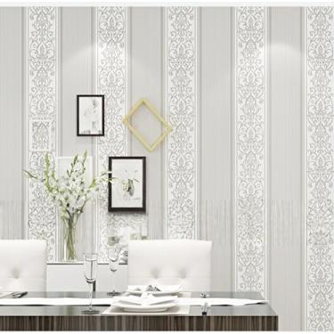 Imagem de Papel de parede não tecido ecológico engrossado quarto sala de estar listras verticais 3D fundo quente cinza claro 53 * 950 cm