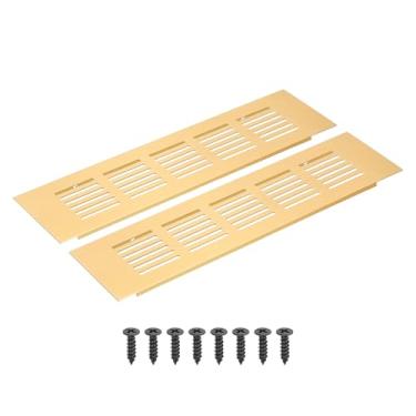Imagem de PATIKIL Grade de ventilação retangular de 2,4 x 2,4 polegadas, pacote com 2 capas de ventilação de alumínio com parafusos de montagem para guarda-roupa de porta de armário de armário, dourado
