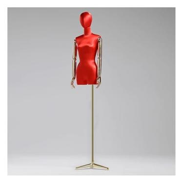 Imagem de Manequim feminino de fibra de vidro com torso de seda, ajustável de 47 a 84 pol., giratório e removível, para loja de roupas e costura(Red)