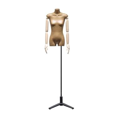 Imagem de Manequins de varejo de corpo feminino destacáveis, manequim giratório com braço de madeira maciça, altura ajustável de 66 a 90 polegadas(Black)