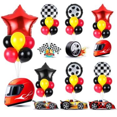Imagem de YLOLUL 6 Conjuntos De Balões De Festa De Carro De Corrida, Kit De Suporte, Centro De Mesa De Carro De Corrida, Decoração, Balão Vermelho, Preto E Amarelo, Carro De Corrida, Festa De Aniversário Para