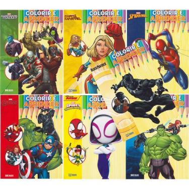 Imagem de Kit 7 Livros Infantis Colorir E Aprender Super Heróis Marvel Vingadore