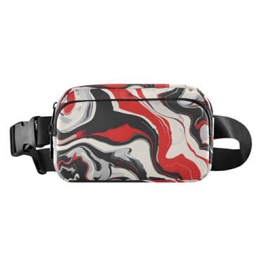 Imagem de Pochete para mulheres e homens, bolsa de cinto de mármore líquido vermelho, cinza, branco, preto, bolsa de cintura, bolsa transversal com alça ajustável, mármore líquido vermelho, cinza, branco, preto