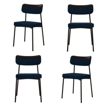 Imagem de Cadeira Mynna Fixa Com 4 Pés 525x470x790 Mm Com 4 Unidades Corriente Azul/Courino Preto