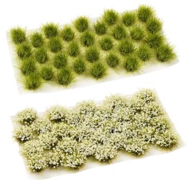 Imagem de SOFPLATE 64 peças, 2 cores, miniatura, grama, grama, verde, branco, resina, diorama, tufos, arbustos artificiais, cenário, kit de plantas para bricolage, modelo, trem, paisagem, ferrovia, jardim de