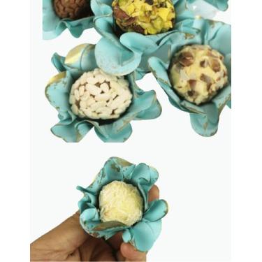 Imagem de 40 Forminhas Para Doces Finos Bali Azul Bebê Borda Dourada - Lulli Fes