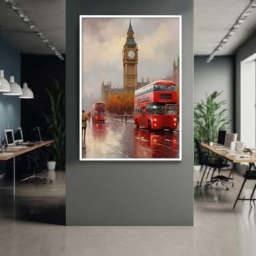Imagem de Quadro com Moldura Paisagem Vertical Londres Vermelho Pintura Decorativo Grande Sala Quarto Hall