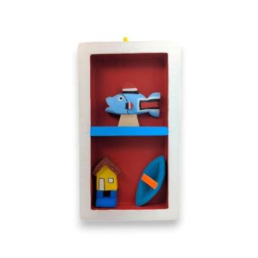 Imagem de Quadro duplo vermelho Miriti Colorido Artesanal Pássaros