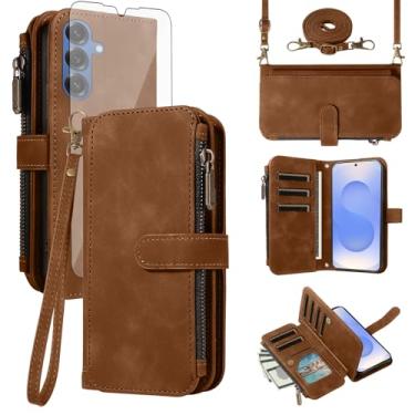 Imagem de Asuwish Capa de celular para Samsung Galaxy S25 Plus S25+ 5G com zíper carteira celular com protetor de tela de vidro temperado alça transversal flip suporte para cartão de crédito S25Plus 25S + S 25