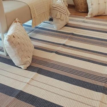 Imagem de Casa Coeva - Tapete Tear Artesanal Listrado Azul Nude Sereno 200x250