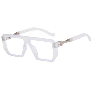 Imagem de Óculos de sol da moda, masculino, luxuoso, feminino, retrô, retangular, UV400 (branco, transparente)