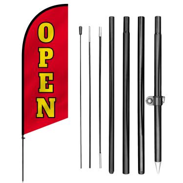 Imagem de Anley Bandeira com Pluma de 7,5 FT “Open” Kit de Banner - Bandeiras Publicitárias Externas tipo Swooper - Placa de “Aberto” para Fachadas de Lojas, Promoção de Negócios, Eventos e Feiras Comerciais