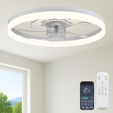 Imagem de Fszdorj Ventilador de teto de 60 cm com luz, ventilador de baixo perfil atualizado, ventilador de teto de montagem embutida, 6 velocidades, LED regulável, aplicativo e controle remoto, motor CC