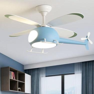 Imagem de NIAOERFEN Ventilador de teto modelo de helicóptero de quarto infantil de 106,7 cm com luzes, velocidade de controle remoto, ajuste de 6 velocidades, tempo de controle, inverno e verão positivo e