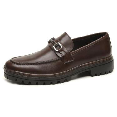 Imagem de Sapato Mocassim Masculino Couro Loafer Classico Detalhe Metal Frontal 