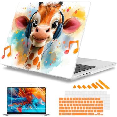 Imagem de Mektron Capa para laptop 2025 MacBook Pro 14 polegadas M4 2024 A3112 A3401 A3185 serve para 2023/2021 M3 A2918 A2992 M2 A2779 M1 A2442 Pro/Max, capa rígida de plástico impresso, linda Girafa