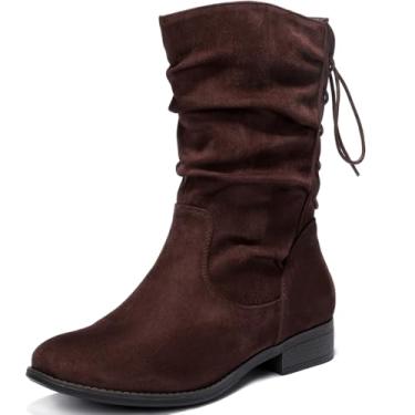 Imagem de Luoika Botas femininas de cano curto de largura larga - Botas curtas pretas e marrons com bloco de salto baixo com zíper lateral., Brownmf 205, 7.5 X-Wide