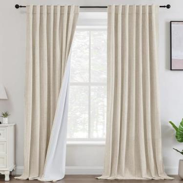 Imagem de Turquoize Cortinas blackout 100% de comprimento de 277 cm de comprimento cortina texturizada de linho chenille cortina térmica de verão com bloqueio de calor cortina do chão ao teto para quarto, sala