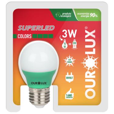 Imagem de Lâmpada Bolinha Colors Verde de 3 Watts Bivolt - 05431 OUROLUX