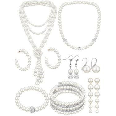 Imagem de Conjunto de joias BBTO, colar de pérolas, brincos, pulseiras para mulh