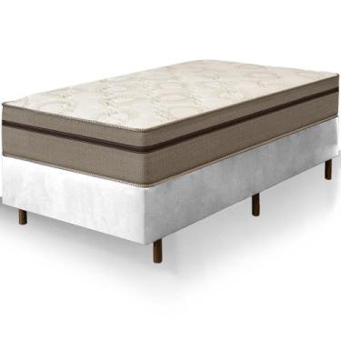 Imagem de Cama Box Branca + Colchão Solteiro King Bariloche Tabaco Molas Ensacad