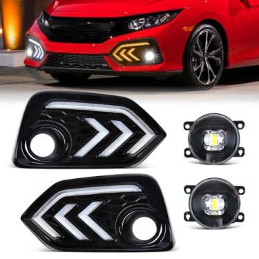 Imagem de AFOGGEST Luzes diurnas de LED para Honda Civic Si 2017-2020 Luz de neblina DRL de duas cores com lâmpada LED branca Blub + chicote de fios
