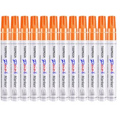 Imagem de Canetas de tinta permanente laranja – pacote com 12 marcadores de tinta à base de óleo, canetas para pintura de rocha, pneu de carro, metal, plástico, tela, canecas, madeira, vidro, secagem rápida e à