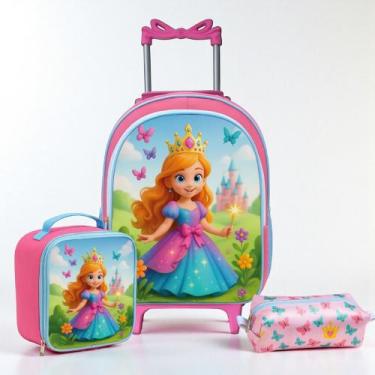 Imagem de Kit Mochila Infantil Rodinha Resistente Lancheira Térmica Estojo Volta