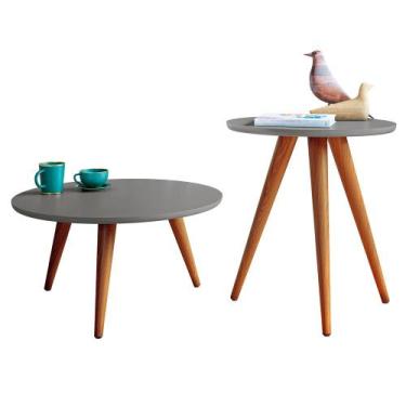 Imagem de Conjunto Mesa de Centro e Lateral Redonda Andy Cinza - Montanaris Deco