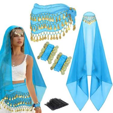 Imagem de Conjunto de dança do ventre WYVAS, lenço de quadril, chiffon, pulseira