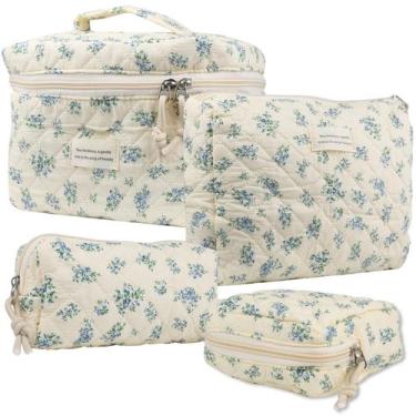 Imagem de Bolsa de maquiagem e cosméticos VIWIME, algodão acolchoado, viagem, az