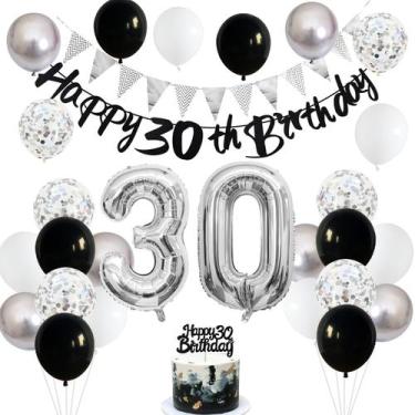 Imagem de Decorações de aniversário Jobkoo 30º aniversário azul marinho prata