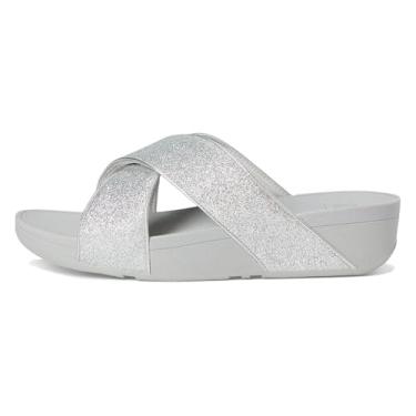 Imagem de FitFlop Sandália feminina Lulu Glitterdust Cross Slides Wedge, Prata, 36