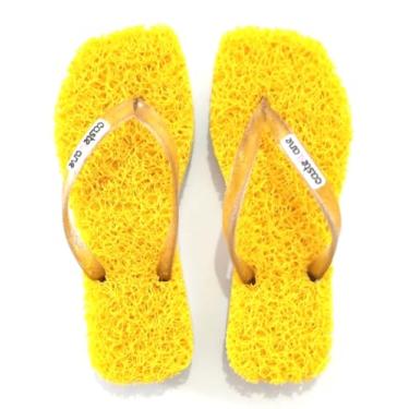 Imagem de Chinelo Casual Square ideal para Fascite Plantar, esporão de calcâneo, sensação de estar pisando em um tapete macio. (Amarelo, BR, Adulto, Faixa Numérico, 33, 34)
