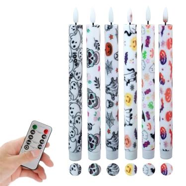 Imagem de Velas de LED de Dia das Bruxas, castiçais sem chama, 6 peças, temporizador, fantasma, vela operada por pilhas, controle remoto, floral, LED, luzes para casa, casamento, festa de Harry Potter