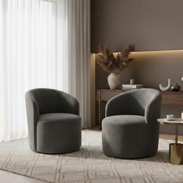 Imagem de Kit 02 Poltronas Curva Orgânica Nature Gaia Veludo Cinza - Montanaris 