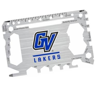 Imagem de Cartão multiferramentas de bolso Grand Valley State University 46 em 1 com régua em polegadas – Ferramenta de carteira EDC de sobrevivência com chaves de fenda, chaves, abridor de garrafa e lata