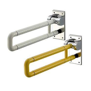 Imagem de Barras de apoio, suporte de segurança, trilhos de mão de nylon, barra dobrável branca, corrimão de vaso sanitário, estrutura de segurança de 61 cm, corrimão de banheiro de aço inoxidável, suporte de