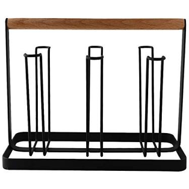 Imagem de Suporte para escorredor de copos de metal com 6 xícaras, antiderrapante, canecas, organizador de copos, com cabo de madeira, cozinha