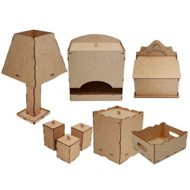 Imagem de Kit Higiene Bebe Mdf Cru Liso Kit Cuidados Bebe Enfeites - PEDREIRA AR