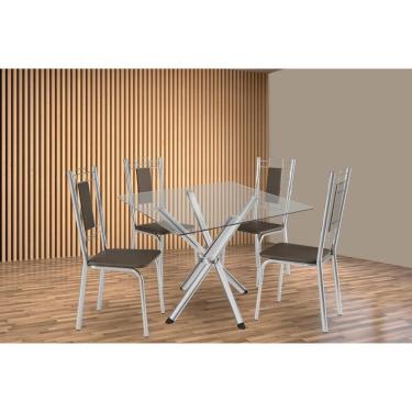 Imagem de Kit 4 Cadeiras Sala Jantar Volga C- Tampo De Vidro 90cm E 4 Cadeiras Florença Cromada - Courano Marrom - Kappesberg