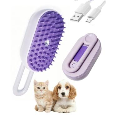Imagem de Frelara Escova a vapor para derramamento de gatos – Escovas 3 em 1 para cuidados e massagem – Escova ajustável para gatos com vapor para cães, removendo pelos emaranhados e soltos (Roxo)
