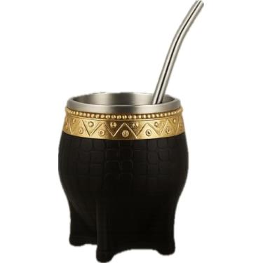 Imagem de Mate Torpedo Argentino Kit Mate, Taza de te Imperial Acero Inoxidável, com Canudo Caneca de Cabaça de Chá Uma Bombilla (Canudo), Couro Artesanal Embrulhado Ideal para Presente e Viagem (Preto)