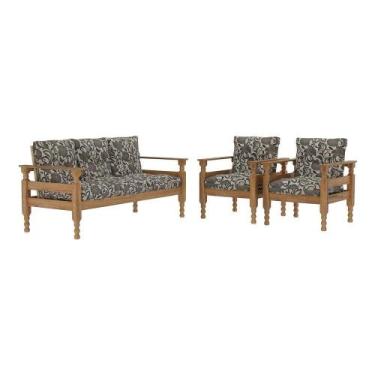 Imagem de Sofá Madeira 3 Lugares 2 Poltronas Liz Vcr7001 Floral Cinza - MULTIMOV