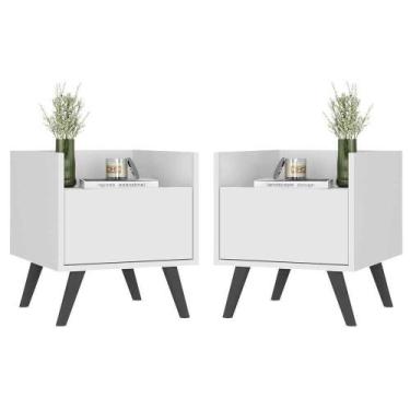 Imagem de Kit+2 Mesas De Cabeceira 40cm+Pés Retrô Mp4044 Branca/Preta - MULTIMOV