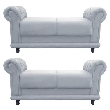 Imagem de Kit 02 Recamier Barcelona Namoradeira Calçadeira Suede Cinza