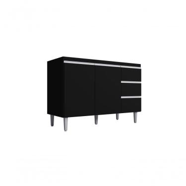 Imagem de Balcão Gabinete Para Pia Andreia Sem Tampo 120cm 2 Portas 3 Gavetas Preto