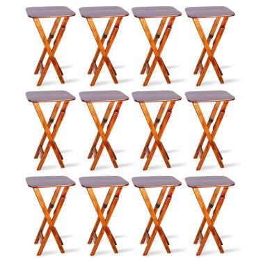 Imagem de Kit 12 Mesas Bistrô Dobrável Madeira Padrão Imbuia Cor: Marrom