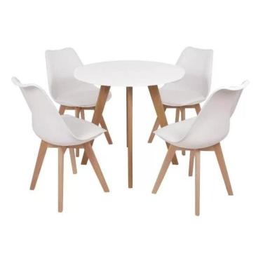 Imagem de Conjunto Mesa Leda Branca 90 Cm + 4 Cadeiras Leda Brancas